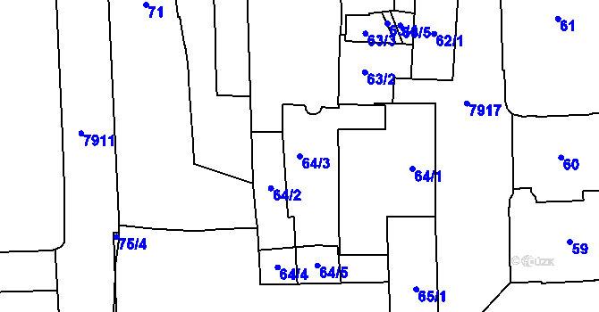 Parcela st. 64/3 v KÚ Prostějov, Katastrální mapa