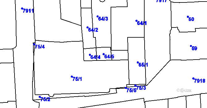Parcela st. 64/5 v KÚ Prostějov, Katastrální mapa