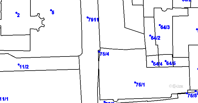 Parcela st. 75/4 v KÚ Prostějov, Katastrální mapa