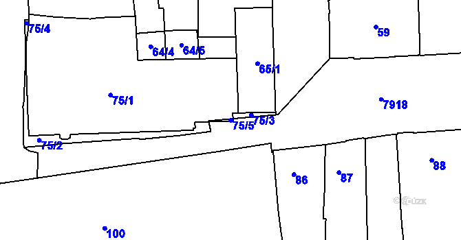 Parcela st. 75/5 v KÚ Prostějov, Katastrální mapa