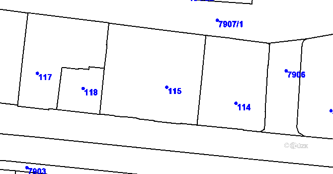 Parcela st. 115 v KÚ Prostějov, Katastrální mapa