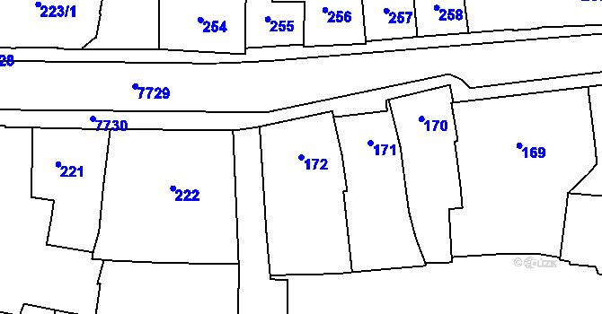 Parcela st. 172 v KÚ Prostějov, Katastrální mapa