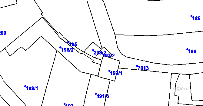 Parcela st. 193/2 v KÚ Prostějov, Katastrální mapa