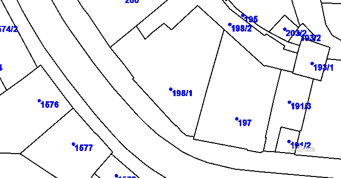 Parcela st. 198/1 v KÚ Prostějov, Katastrální mapa