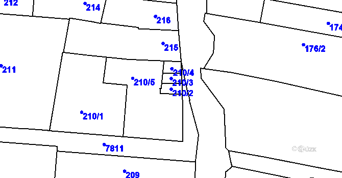 Parcela st. 210/2 v KÚ Prostějov, Katastrální mapa