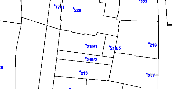 Parcela st. 219/1 v KÚ Prostějov, Katastrální mapa