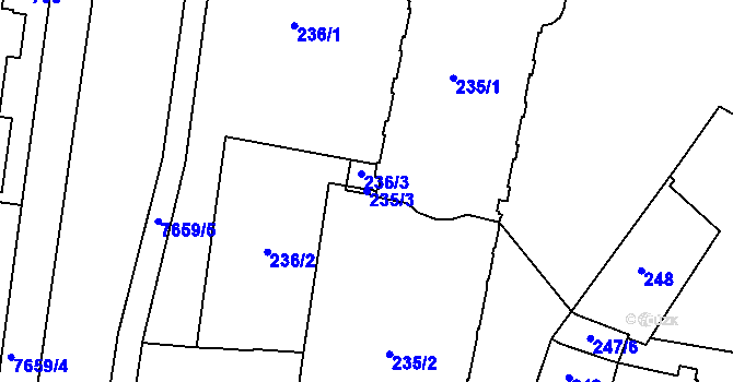 Parcela st. 235/3 v KÚ Prostějov, Katastrální mapa