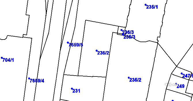 Parcela st. 236/2 v KÚ Prostějov, Katastrální mapa