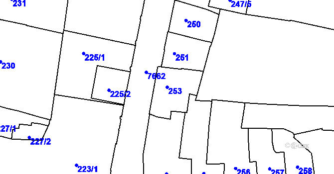 Parcela st. 253 v KÚ Prostějov, Katastrální mapa