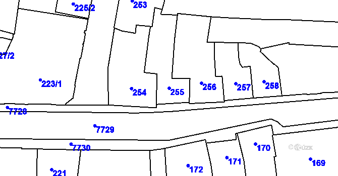 Parcela st. 255 v KÚ Prostějov, Katastrální mapa