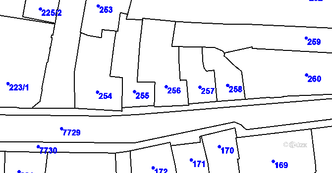 Parcela st. 256 v KÚ Prostějov, Katastrální mapa