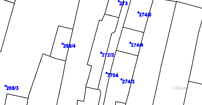 Parcela st. 272/2 v KÚ Prostějov, Katastrální mapa