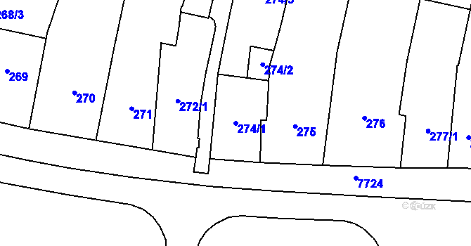 Parcela st. 274/1 v KÚ Prostějov, Katastrální mapa