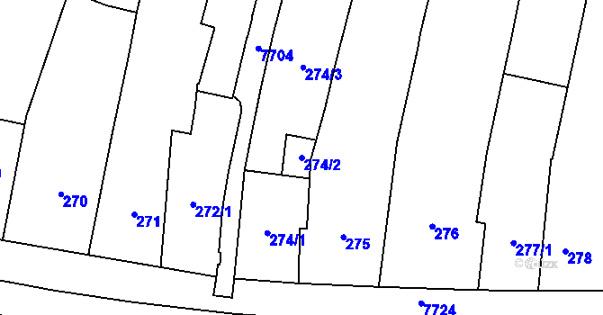 Parcela st. 274/2 v KÚ Prostějov, Katastrální mapa