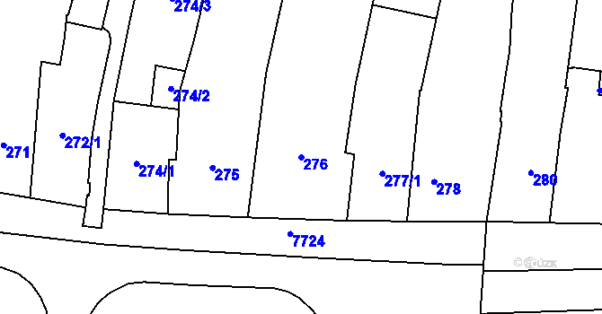 Parcela st. 276 v KÚ Prostějov, Katastrální mapa
