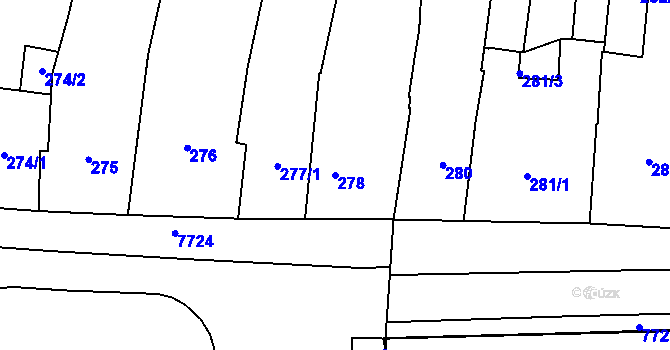 Parcela st. 278 v KÚ Prostějov, Katastrální mapa