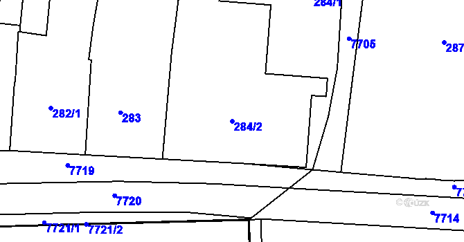 Parcela st. 284/2 v KÚ Prostějov, Katastrální mapa