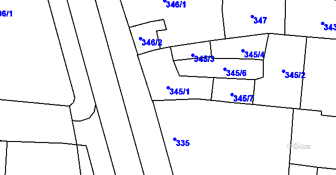 Parcela st. 345/1 v KÚ Prostějov, Katastrální mapa