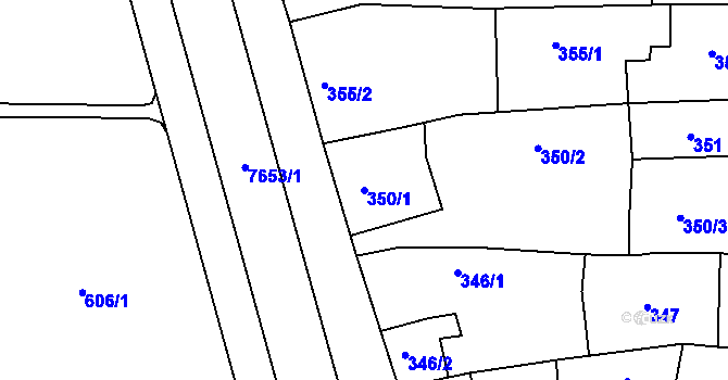 Parcela st. 350/1 v KÚ Prostějov, Katastrální mapa