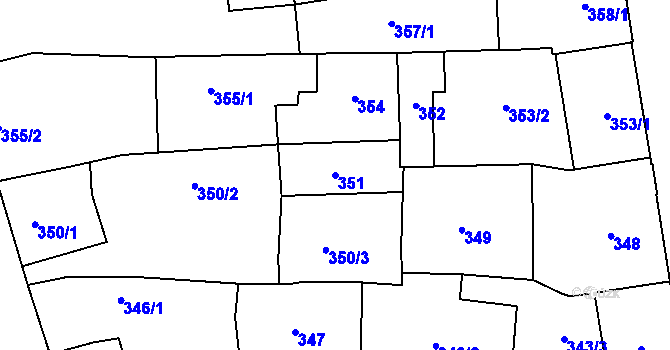 Parcela st. 351 v KÚ Prostějov, Katastrální mapa