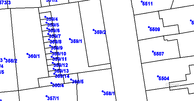 Parcela st. 359/3 v KÚ Prostějov, Katastrální mapa