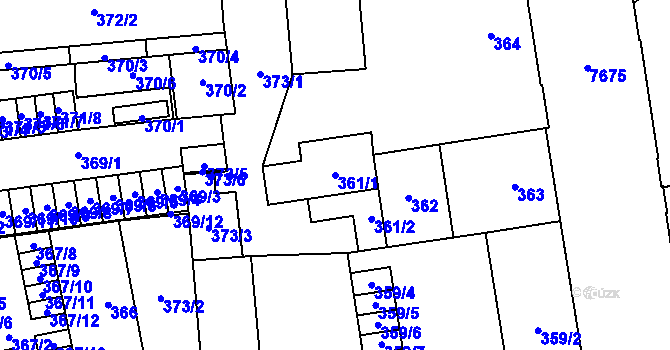 Parcela st. 361/1 v KÚ Prostějov, Katastrální mapa