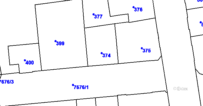 Parcela st. 374 v KÚ Prostějov, Katastrální mapa