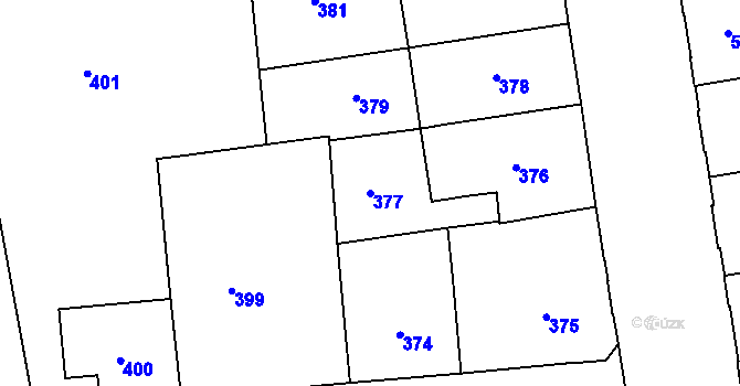 Parcela st. 377 v KÚ Prostějov, Katastrální mapa