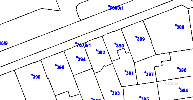 Parcela st. 392 v KÚ Prostějov, Katastrální mapa