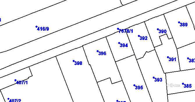 Parcela st. 396 v KÚ Prostějov, Katastrální mapa