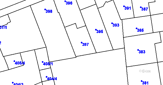 Parcela st. 397 v KÚ Prostějov, Katastrální mapa