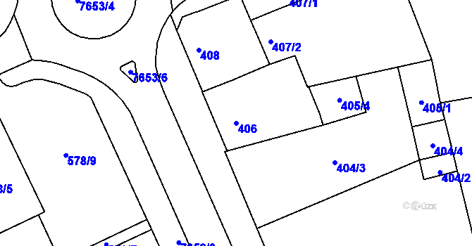 Parcela st. 406 v KÚ Prostějov, Katastrální mapa