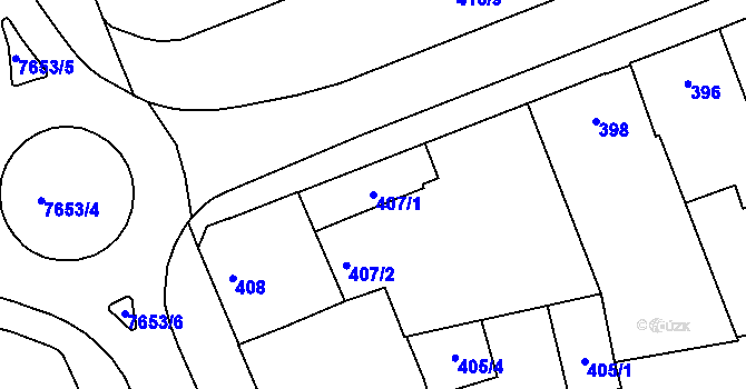 Parcela st. 407/1 v KÚ Prostějov, Katastrální mapa