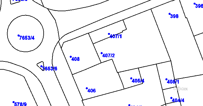 Parcela st. 407/2 v KÚ Prostějov, Katastrální mapa