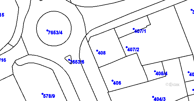 Parcela st. 408 v KÚ Prostějov, Katastrální mapa
