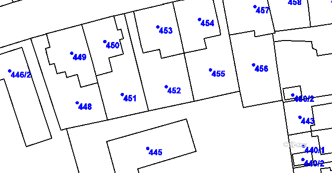 Parcela st. 452 v KÚ Prostějov, Katastrální mapa