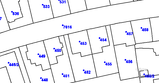 Parcela st. 453 v KÚ Prostějov, Katastrální mapa