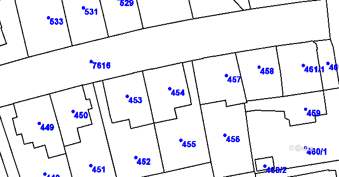 Parcela st. 454 v KÚ Prostějov, Katastrální mapa