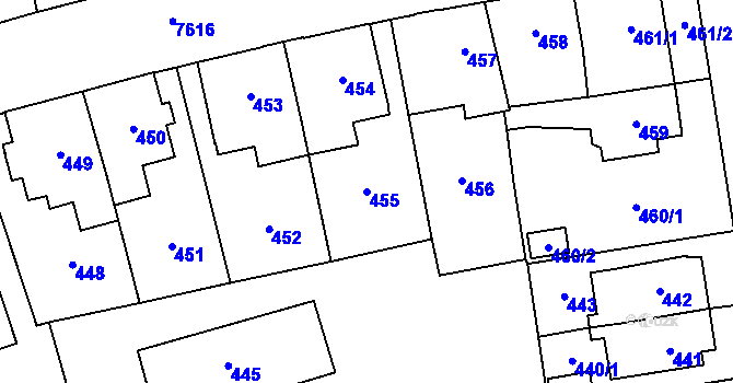 Parcela st. 455 v KÚ Prostějov, Katastrální mapa
