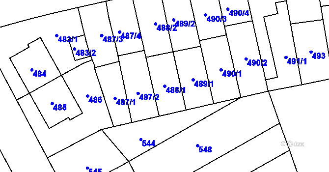 Parcela st. 488/1 v KÚ Prostějov, Katastrální mapa