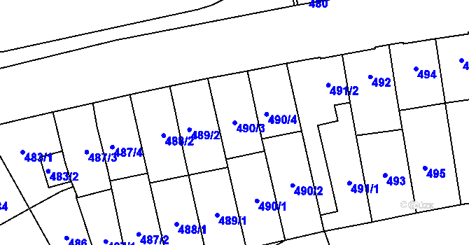 Parcela st. 490/3 v KÚ Prostějov, Katastrální mapa