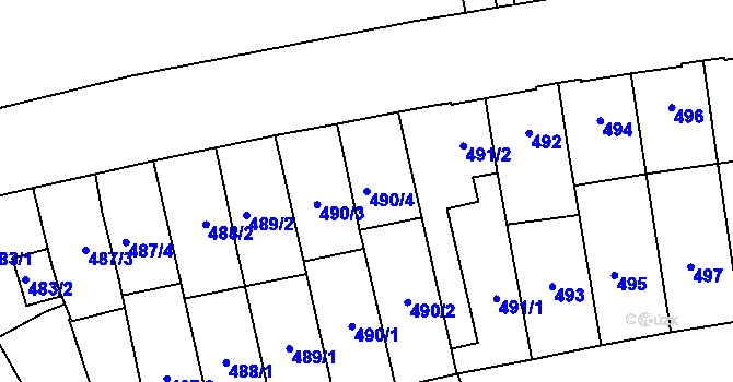 Parcela st. 490/4 v KÚ Prostějov, Katastrální mapa