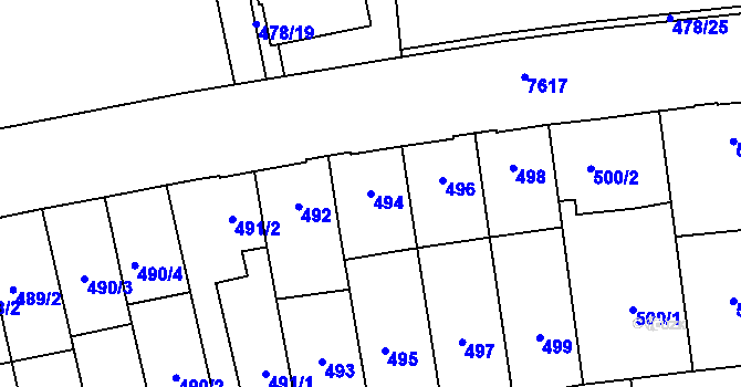 Parcela st. 494 v KÚ Prostějov, Katastrální mapa