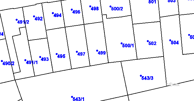 Parcela st. 499 v KÚ Prostějov, Katastrální mapa