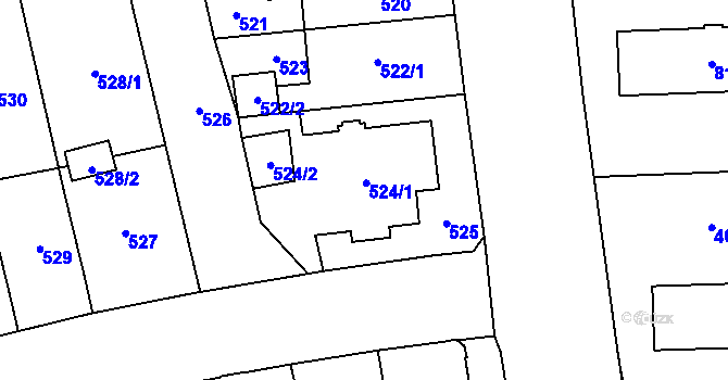 Parcela st. 524 v KÚ Prostějov, Katastrální mapa