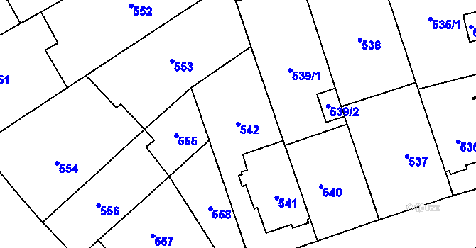 Parcela st. 542 v KÚ Prostějov, Katastrální mapa