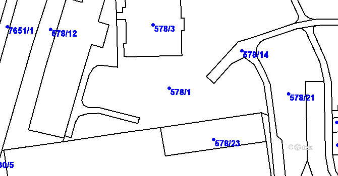 Parcela st. 578/1 v KÚ Prostějov, Katastrální mapa