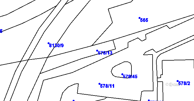 Parcela st. 578/13 v KÚ Prostějov, Katastrální mapa