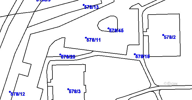 Parcela st. 578/20 v KÚ Prostějov, Katastrální mapa