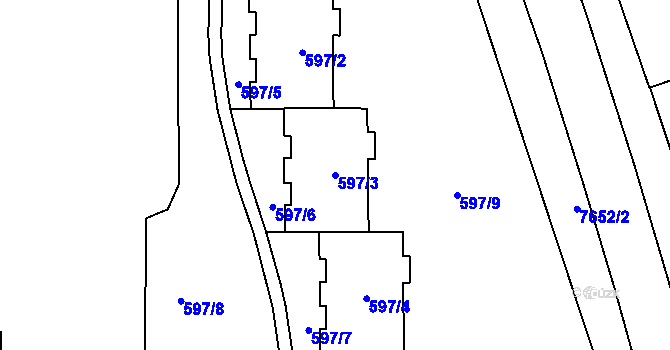 Parcela st. 597/3 v KÚ Prostějov, Katastrální mapa